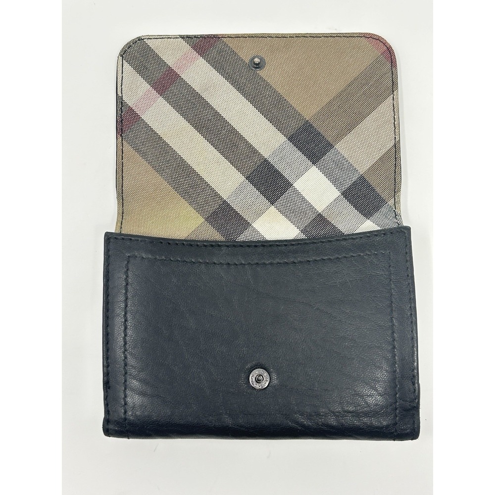 Vintage Burberry Black Leather Nova Check Bifold‎ Wallet 5.5" x 4" - Picture 2 of 8